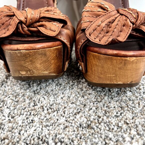 Miu Miu Bow Wood Heels Sandals Platform Shoes Studs 37 - Picture 10 of 14